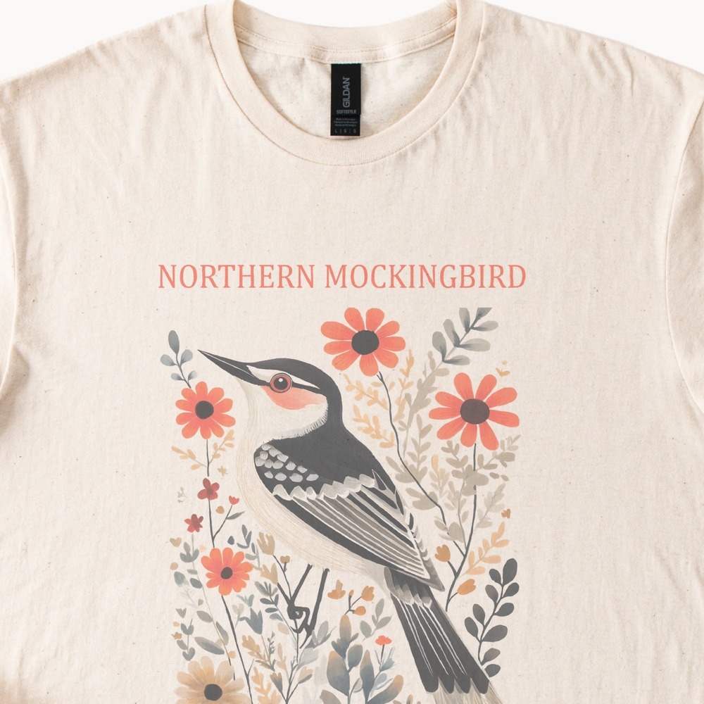 Northern Mockingbird Botanical Graphic Tee Natural